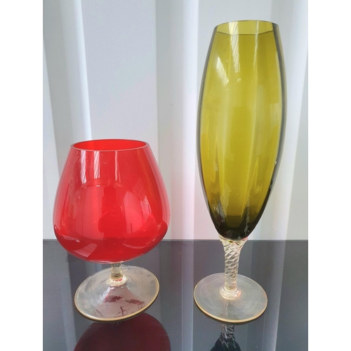 407 - Two oversized retro coloured glass vases/ornaments (2)