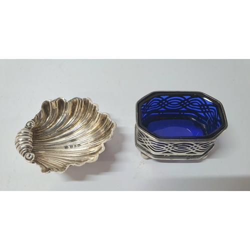 1 - Birmingham 1899 silver butter dish in the form of a shell together with a 1906 Chester silver salt w... 