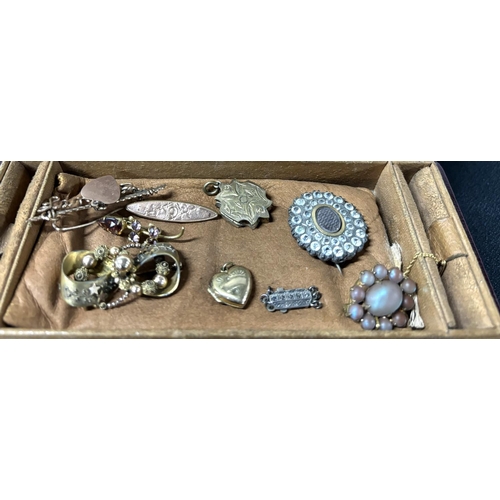 37 - Collection of antique and vintage jewellery in an early 20thC jewellery box