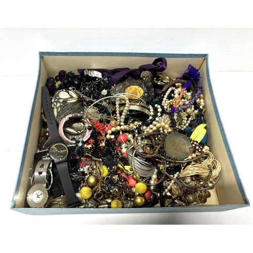 48 - Box containing costume jewellery including Watches and necklaces