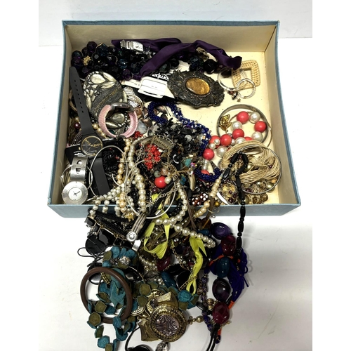 48 - Box containing costume jewellery including Watches and necklaces