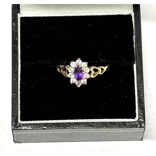 56 - 9ct yellow gold CZ Amethyst ring,

1.4 grams gross