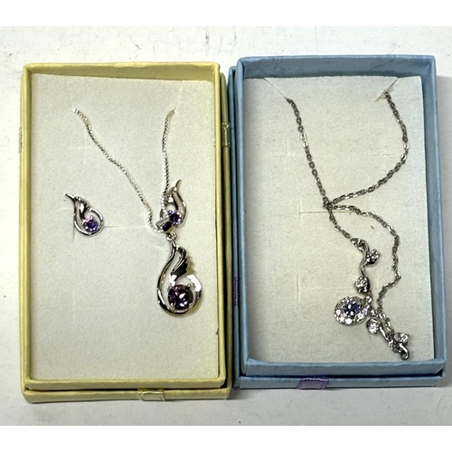 61 - 2 Boxes Silver jewellery 2 chains with matching earrings