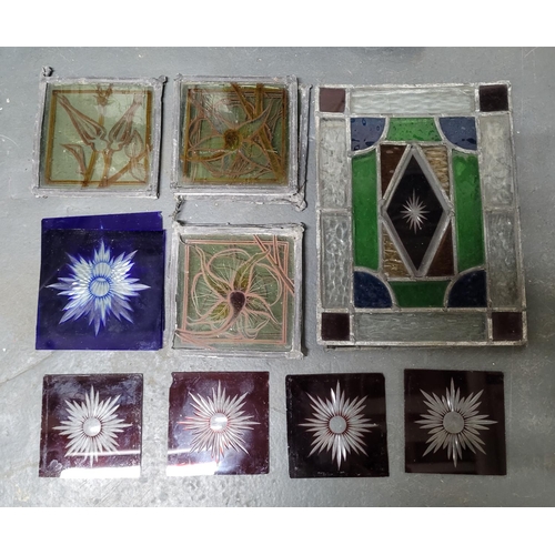 72 - Collection of small antique stained glass panels (Qty)