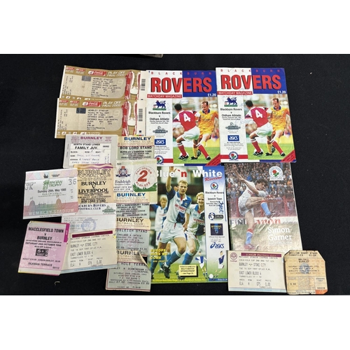 73 - Blackburn and Burnley tickets including finals and Simon Garner signed programmes with others