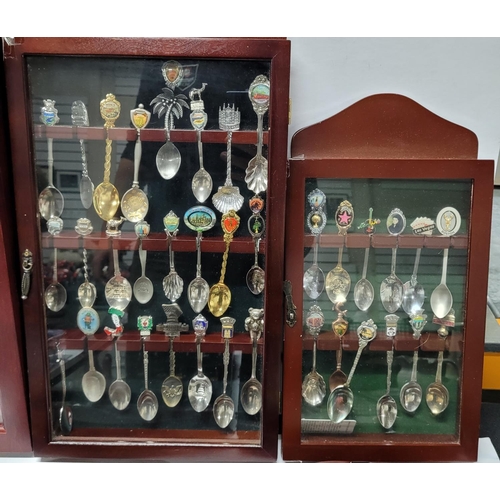 76 - Five wooden display cases of collectable spoons etc (Qty)