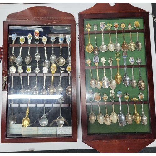 76 - Five wooden display cases of collectable spoons etc (Qty)