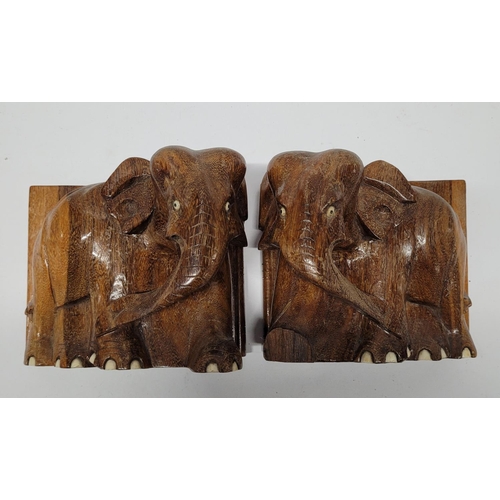 77 - Pair of carved hardwood Elephant bookends