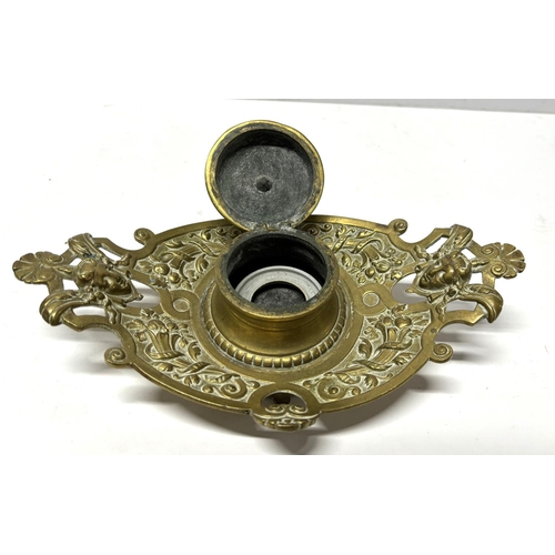 83 - Antique ornate brass inkwell