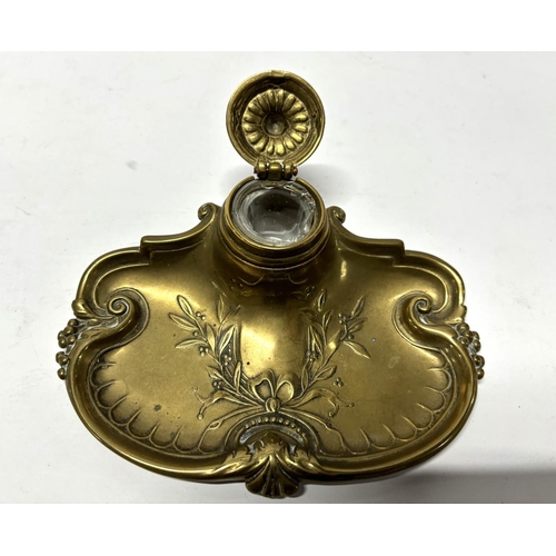 Art Nouveau 1920s ornate brass inkwell