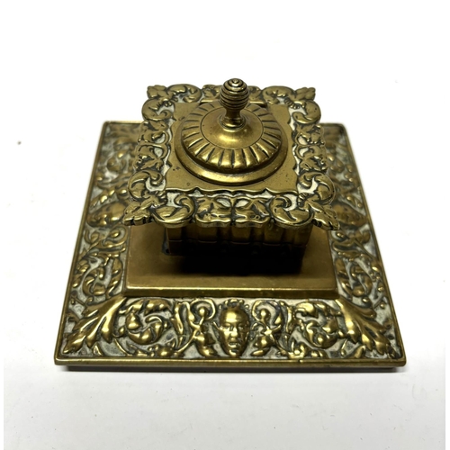 110 - Superb quality antique brass desktop inkwell