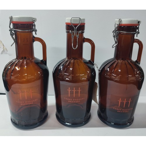 127 - 3 Brown 2 litre Growler jugs 