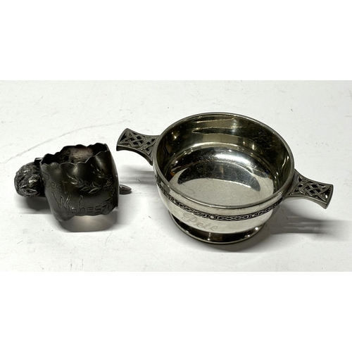 174 - Scottish pewter Quaich with a American silver Coin on pewter