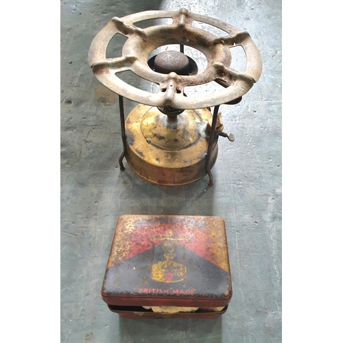 208 - Old brass camping stove together with another in its original carry tin (2)