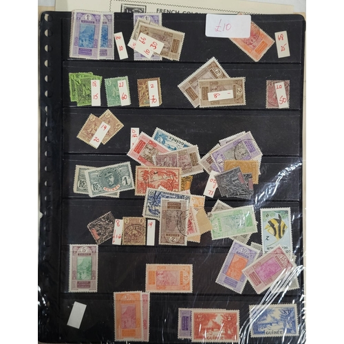 244 - Qty of used and mint stamp sets and dealer sheets France colonials including Guadeloupe, Mali, Marti... 