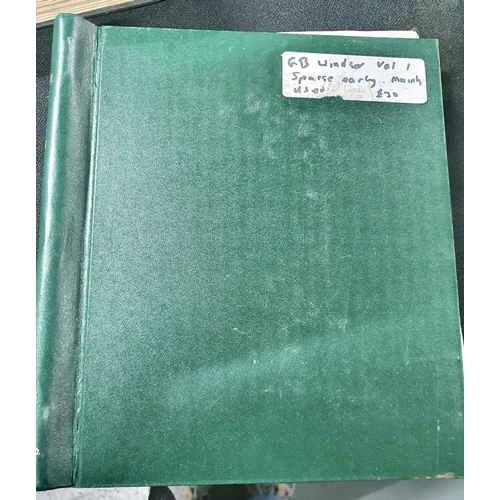 252 - Green Windsor loose leaf GB album vol1 mainly empty but with some used QV to QEII including MU 7d, 9... 