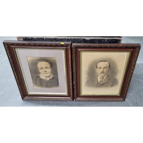 142 - Pair of large antique tinted photographic portraits in original matching frames (2)