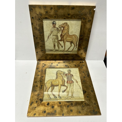 145 - Pair of pictures depicting soldiers with horses, glazed in wood frames (2)