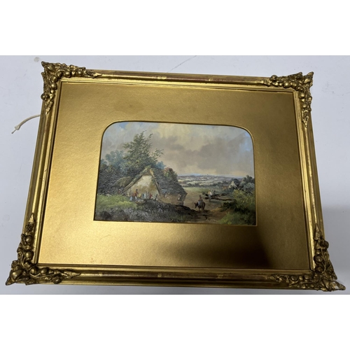 182 - Unsigned, mid Victorian oil on card depicting an English country landscape in superb quality gilt mo... 