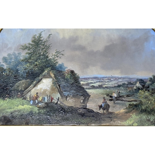 182 - Unsigned, mid Victorian oil on card depicting an English country landscape in superb quality gilt mo... 