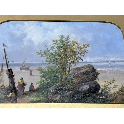 183 - Indistinctly signed and dated 1866 (under mount)  oil on card depicting an English country coastal s... 