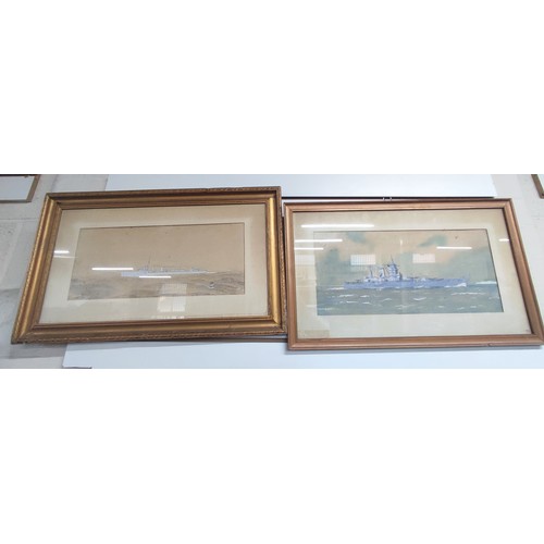 290 - Two Framed and glazed WWI destroyer watercolours initialed JAS (2)