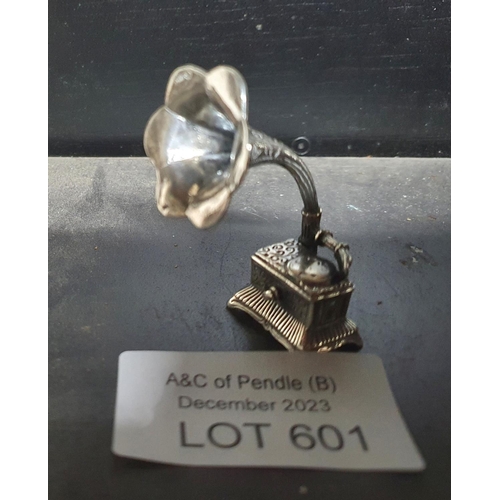 601 - Small silver ornamental gramophone