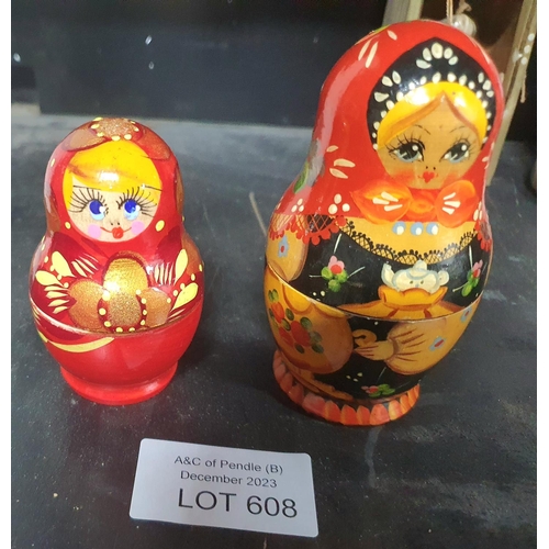 608 - Two small wooden Matryoshka dolls (2)