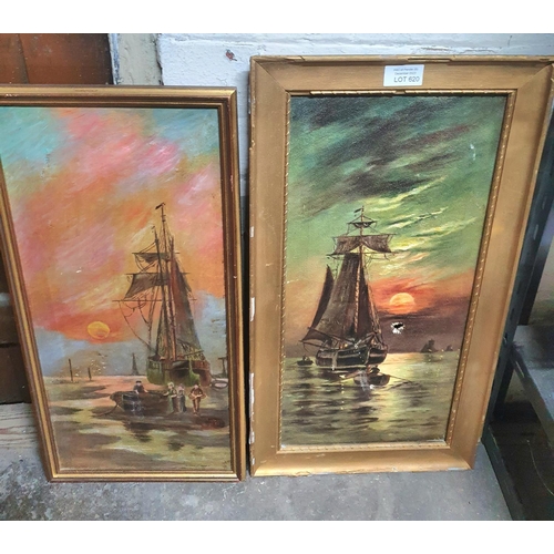 620 - Two Edwardian coastal scene oil on canvas both in old frames (2)