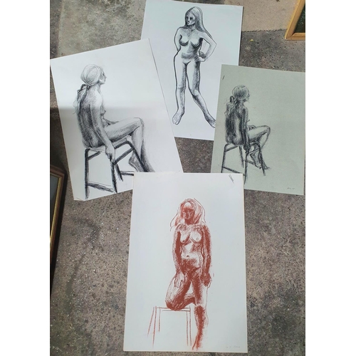 663 - Approx 12 large, good quality figure studies, mainly nudes in watercolour, conte crayon, graphite et... 