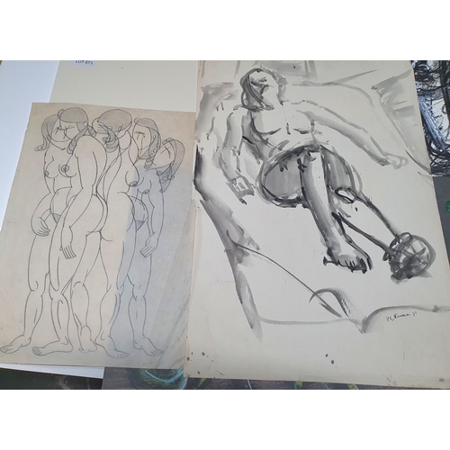 674 - Folder of various mid 20thC modernists and abstract figure and nude studies including some high qual... 