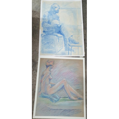 676 - Folder of four Eileen Cooke (1924-2007) large watercolours, 2 landscapes and 2 portraits, all unfram... 