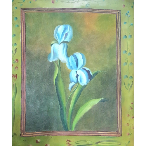 685 - Unsigned modern oil on canvas of a blue flower in fine quality frame,

The oil measures 59 x 51cm