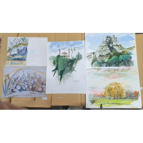 701 - Quantity of medium and large sized 20thC landscape watercolours and pastels, various artists, all un... 