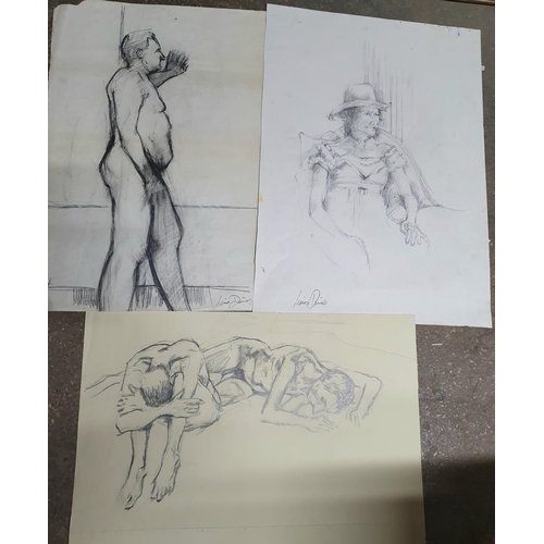 734 - Collection of Lewis Davies (1939-2010) large and medium sized graphite figure studies, some studio s... 