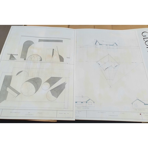 735 - Good folder full of mid 20thC architectural drawings and designs by the Middlesbrough architect Trev... 