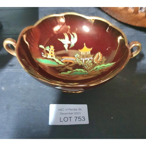 753 - Early 20thC Carlton Ware flambé pedestal dish with Japanese hand-painted decoration