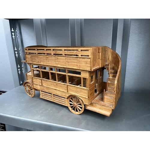 355 - Handmade with matchsticks, model bus ascribed in pencil underneath to R Kray