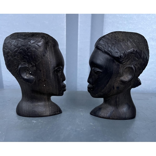 356 - Small carved wooden African busts (2)