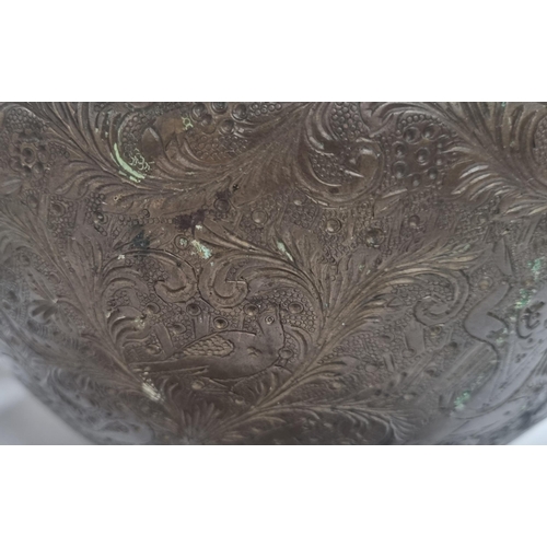 358 - Bronze Chinese bowl together with a brass chines bowl