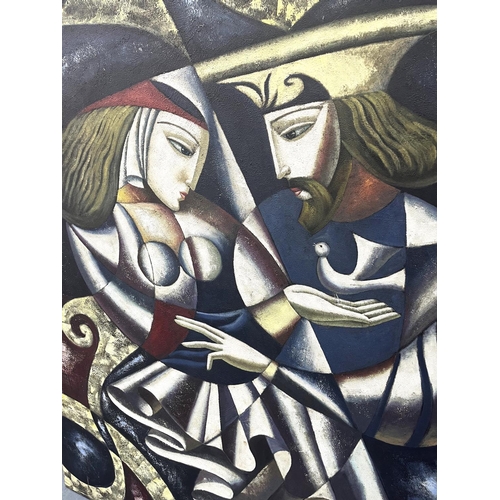 311 - Large modern, unsigned, CUBIST SCHOOL, oil on canvas King and Queen portrait, unframed

122 x 92cm