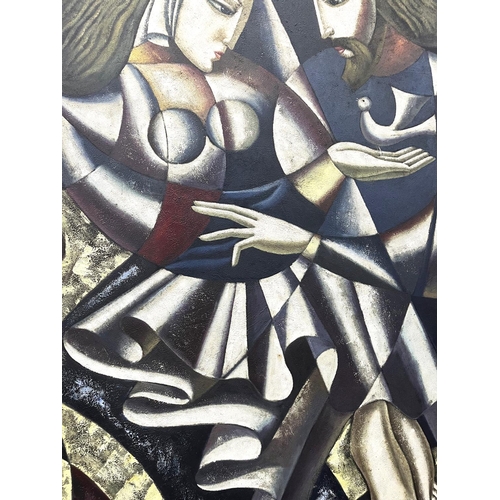 311 - Large modern, unsigned, CUBIST SCHOOL, oil on canvas King and Queen portrait, unframed

122 x 92cm