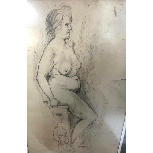 312 - 1955 framed sketch of naked lady indistinctly initialed

The drawing measures - 47 x 30cm