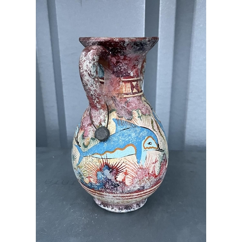 363 - Ornate distressed hand painted jug