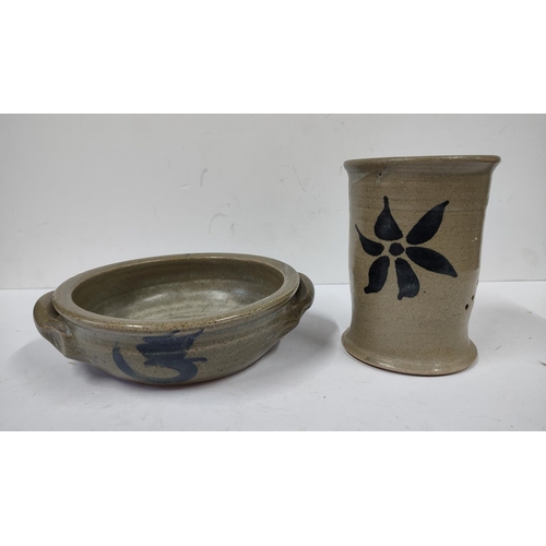 400 - Chinese stoneware brush pot and bowl (2)