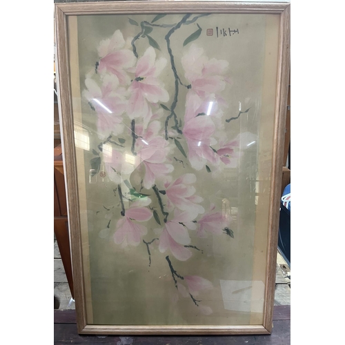 408 - Large signed 20thC Chinese watercolour 

The w/c measures - 89x49cm