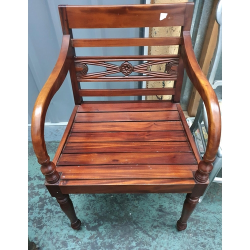 453 - Chinese hardwood hall chair together with another chair (2)