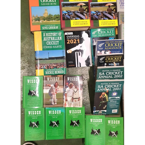 780 - Box full of Australia cricket books including Wisdens 1998-2006, West Indies, India and NZ hardback ... 