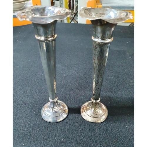 11 - Pair of silver vases with weighted bases (2)