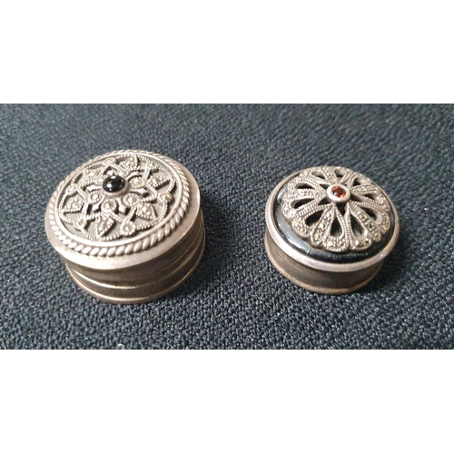 19 - Two modern, ornately lidded sterling silver pill boxes (2)